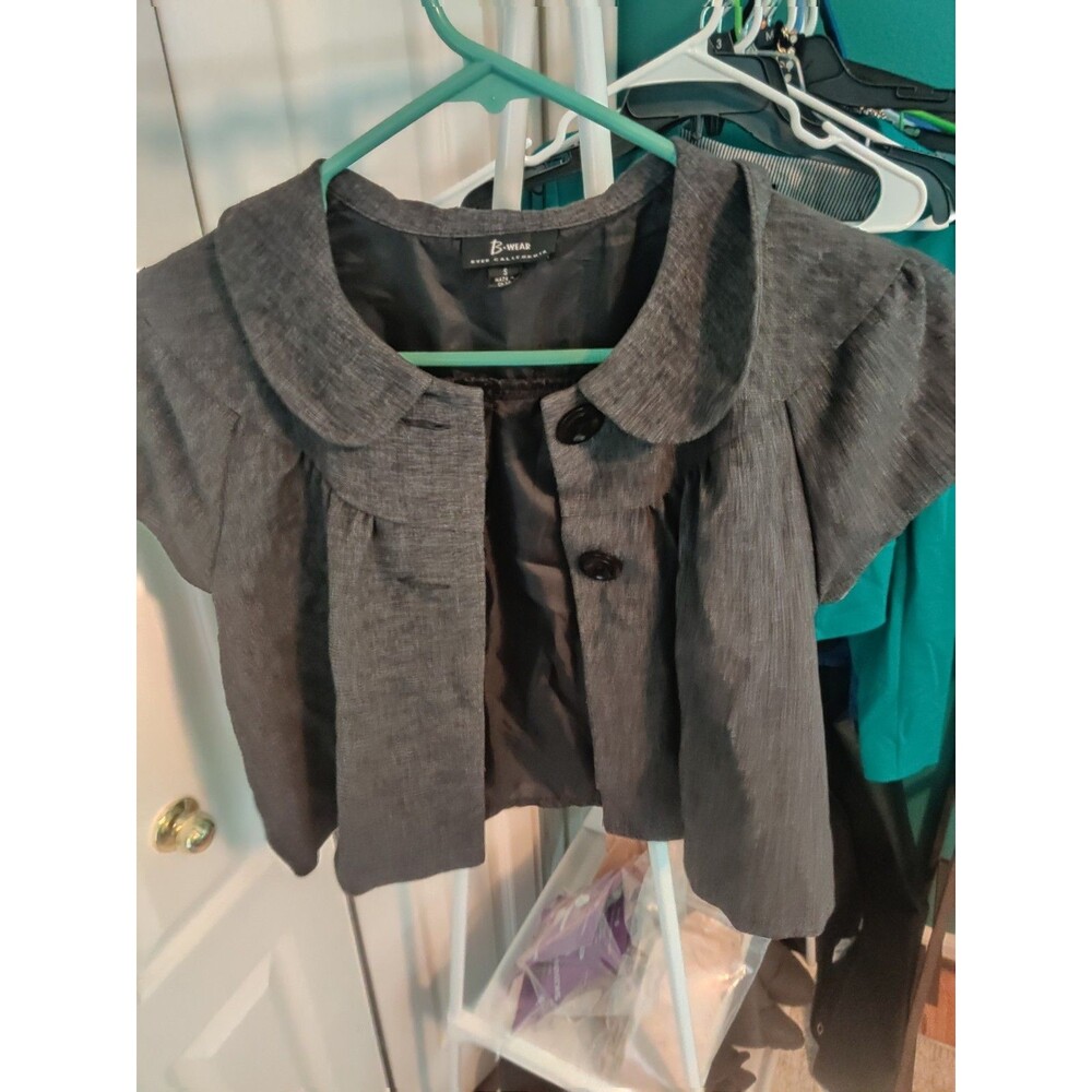 B-Wear Byer California Women's Gray Cropped Button Jacket Pleated Lined Size S